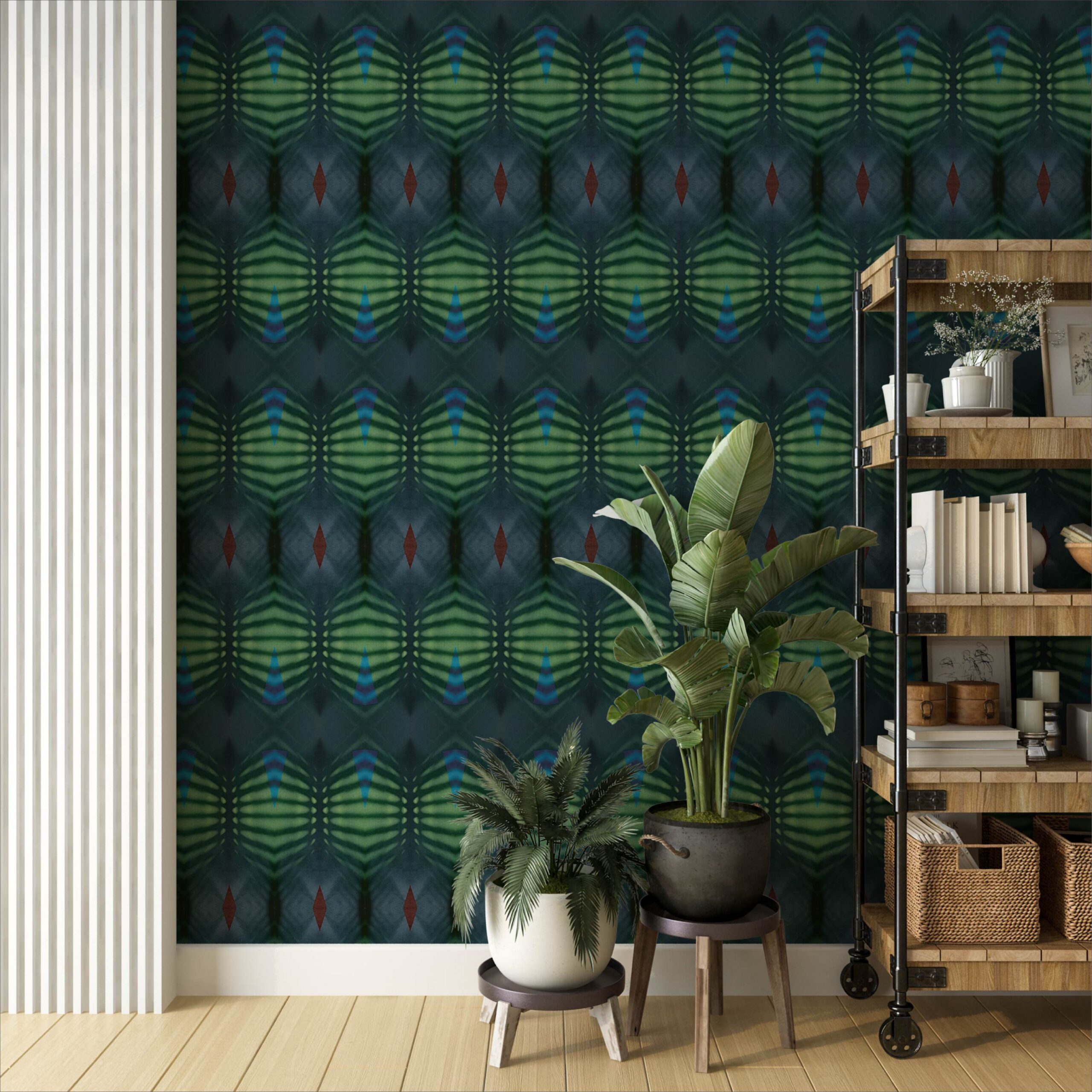 Charcoal Greys With Pastel Yellow Wallpaper on a Wall.