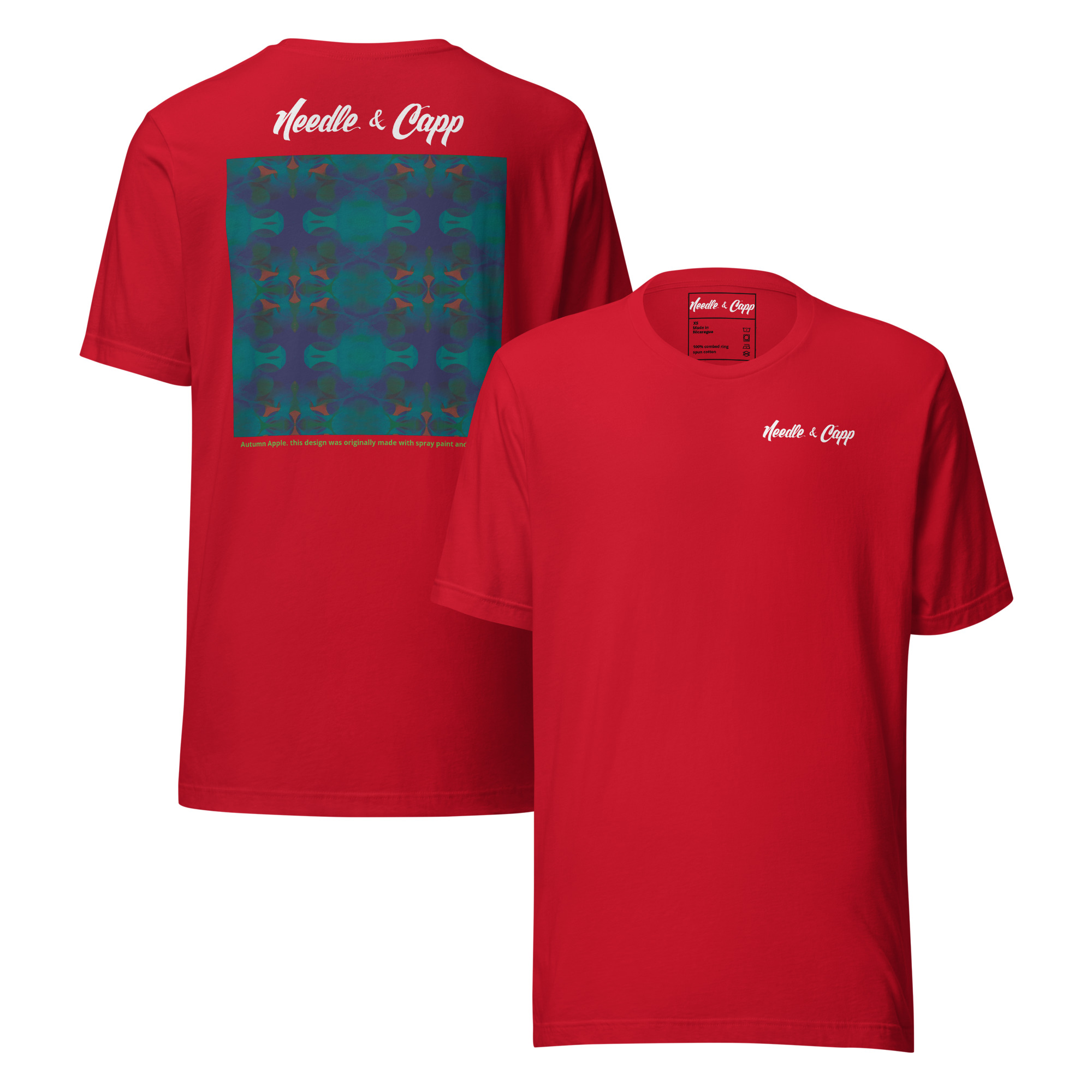 Autumn Apple, Large Back Printed Bright Red Unisex t-shirt - Image 2